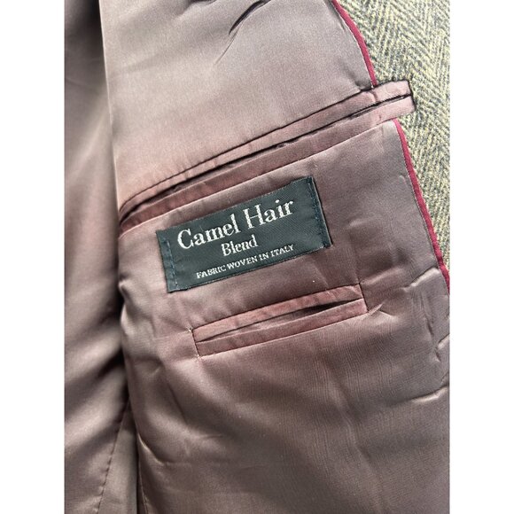 CHERESKIN Blazer Mens 44R Brwn Herringbone Camel Hair Blend Sport Coat Italy Vtg - Picture 5 of 16